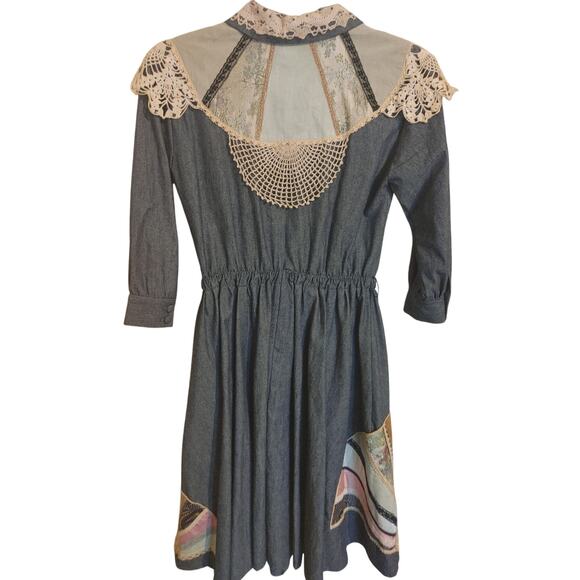 Vintage Homemade Dress Denim Cottage Patchwork Doily Small Medium? - Picture 6 of 7